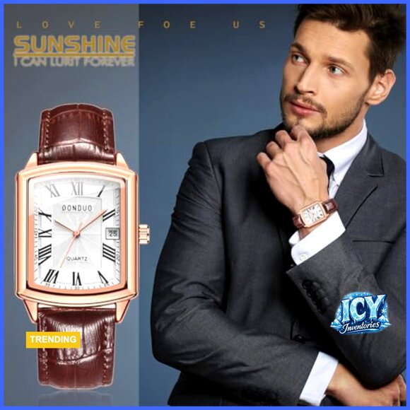 Silver Tone Stainless Steel Case Quartz Analog Watch Brown Leather Strap main image 7